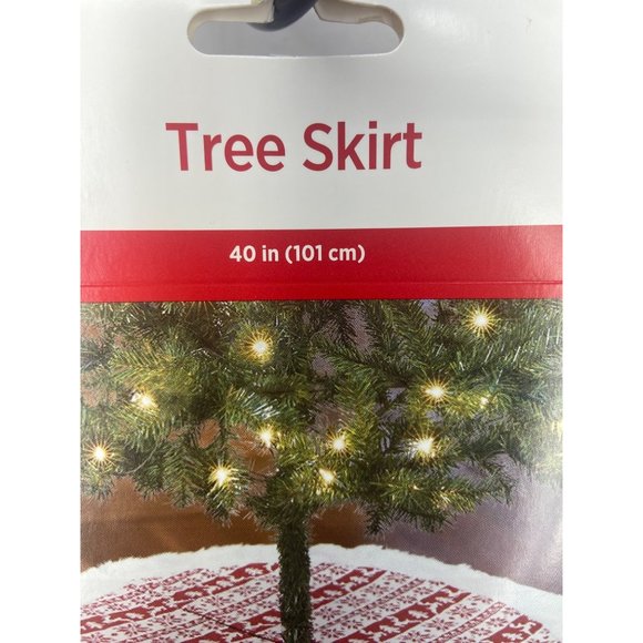 Holiday Style Knit Christmas Tree Skirt 40” White Fur Trim Nordic Print Snowflak - Picture 6 of 7